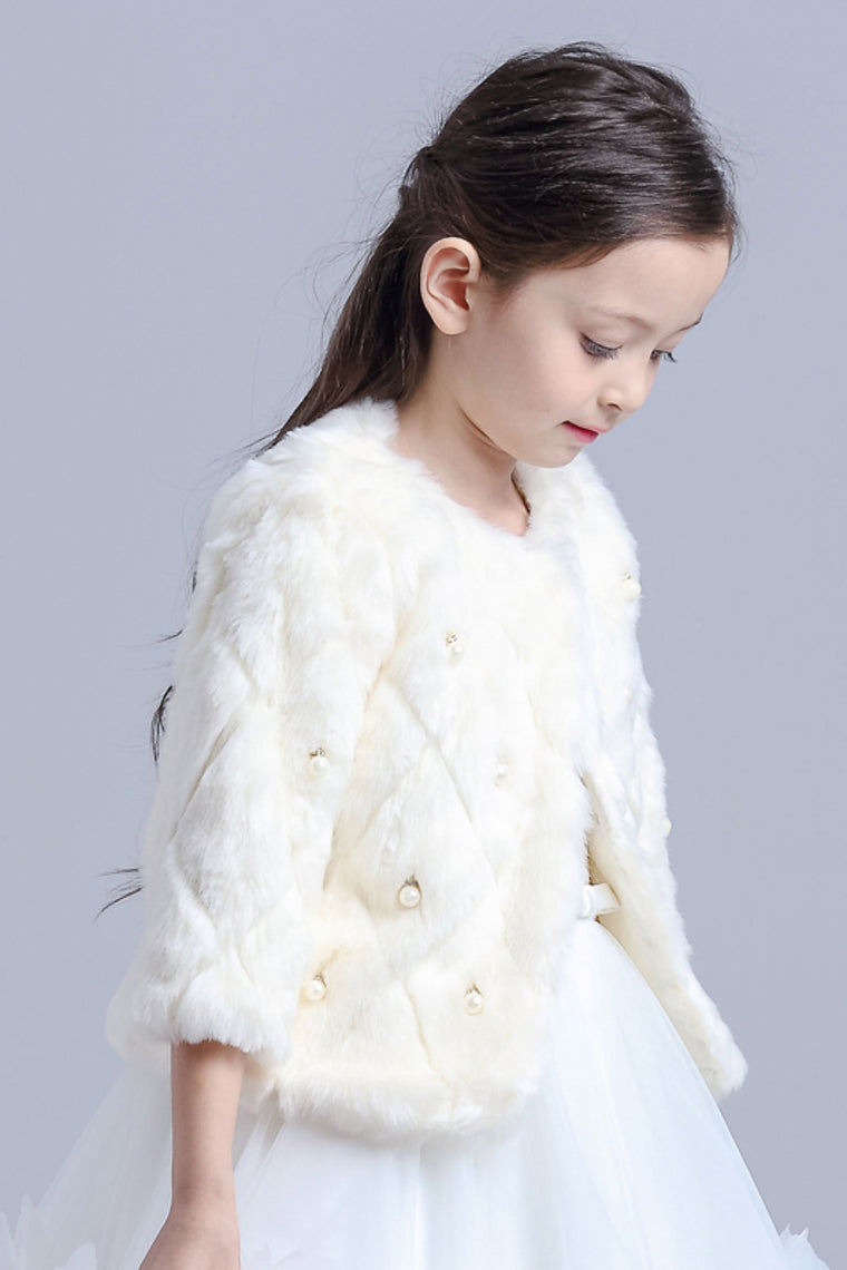 3/4 Length Sleeve Flower Girl Plush Jacket With Pearl