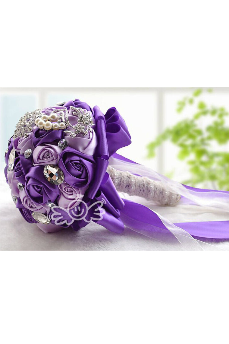 Beautiful Round Satin Bridal Bouquets With Rhinestones