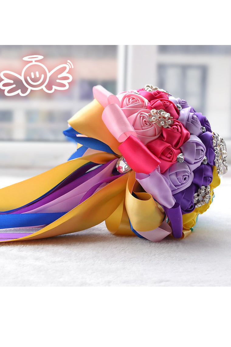 Colorful Round Satin Bridal Bouquets