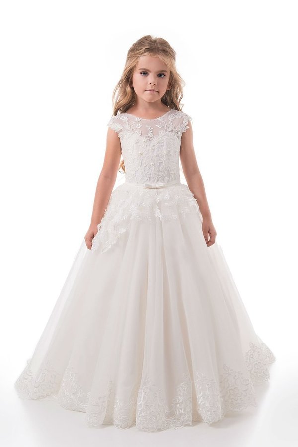 2024 Scoop A Line Tulle With Applique And Sash Sweep Train P17QMQQ1