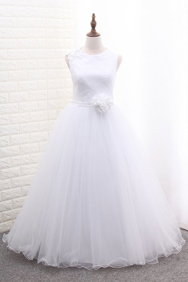 2024 A Line Scoop Flower Girl Dresses Tulle With Handmade Flower PZ3EG9FN