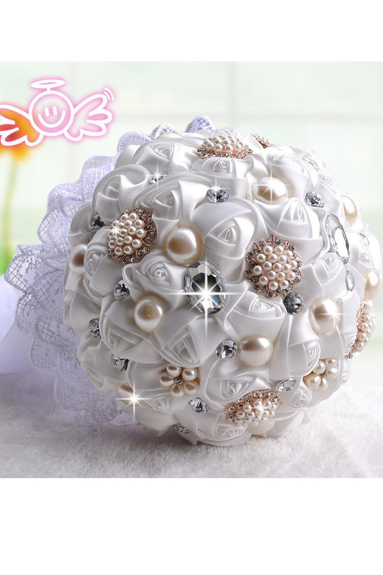 Beautiful Round Satin Bridal Bouquets With Rhinestones