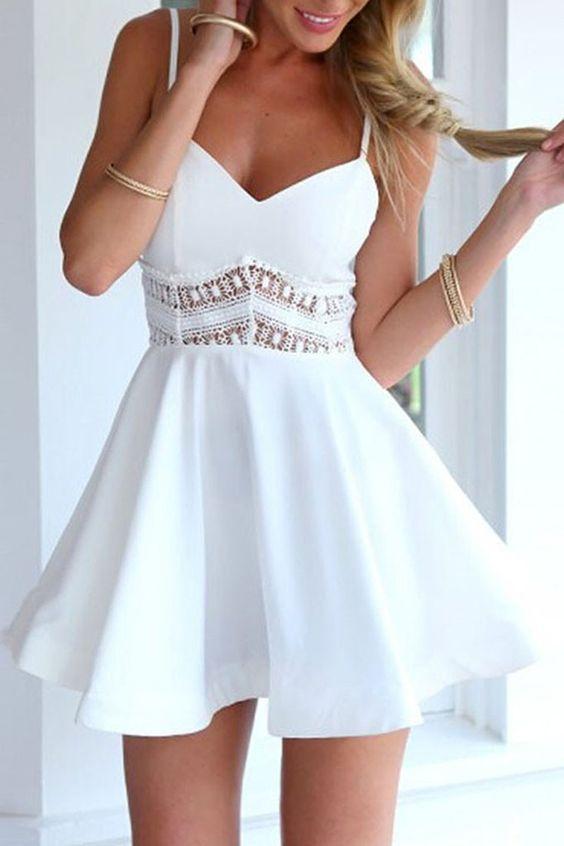 Favourite V Neck Paneled Skater Dress Lace Homecoming Dresses Kylie Short HD171