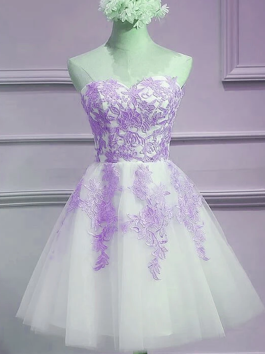 Lovely Sweetheart White Homecoming Dresses Averi Lace Tulle With Purple Cute Party HD4720