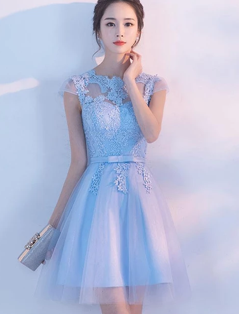 LIGHT BLUE A LINE TULLE Nathalia Homecoming Dresses LACE SHORT DRESS 2024 HD4948