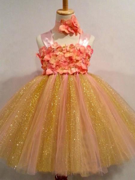 Sweet Ball Gown Strapless Tulle Ankle-length Bowknot Ribbons Multi Flower Girl Dresses