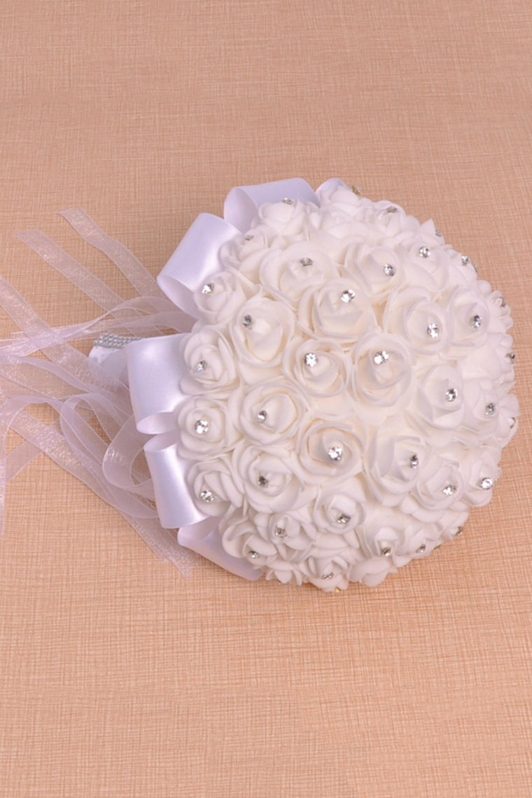 Delicate Round Foam/Ribbon/Rhinestone Bridal Bouquets