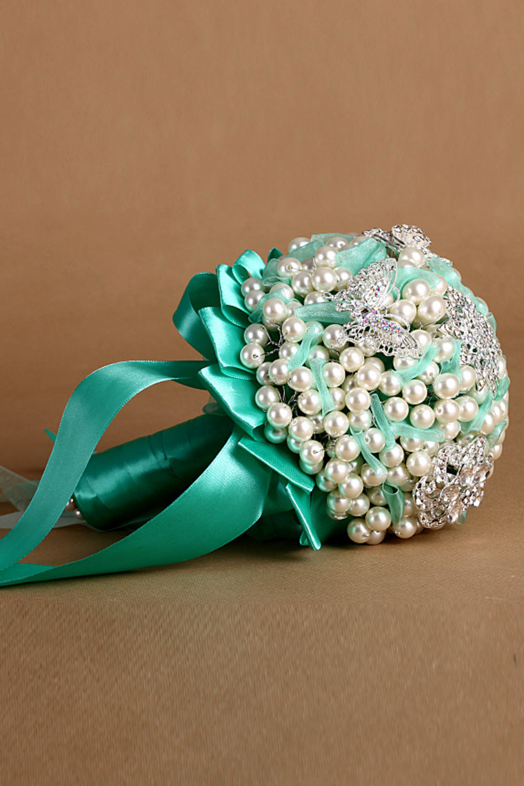 Wedding Flowers Round Roses Pearl And Rhinestone Bouquets Simulation Flowers (23*20cm)