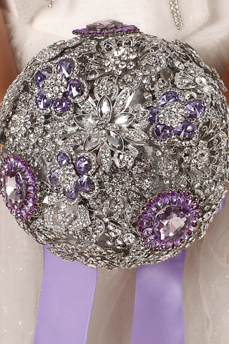 Round Shape Wedding Bouquet With Rhinestone Brooch (26*18cm)