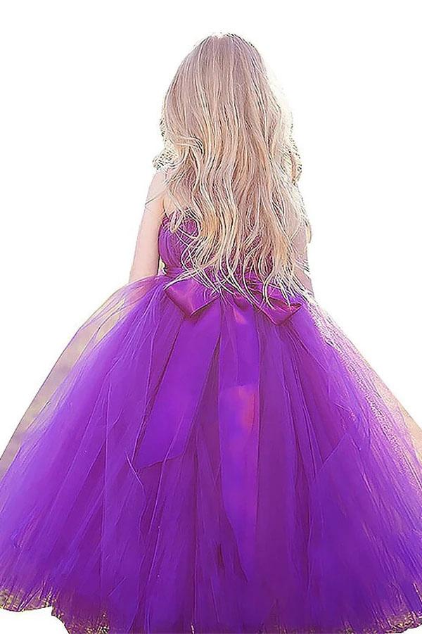 Princess Purple Ball Gown Square Neck Layers Tulle Flower Girl Dresses, Bowknot Baby Dresses STG15304