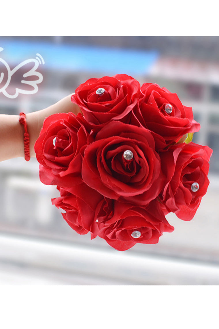 Sweet Round Artificial Silk/Rhinestone Bridesmaid Bouquets