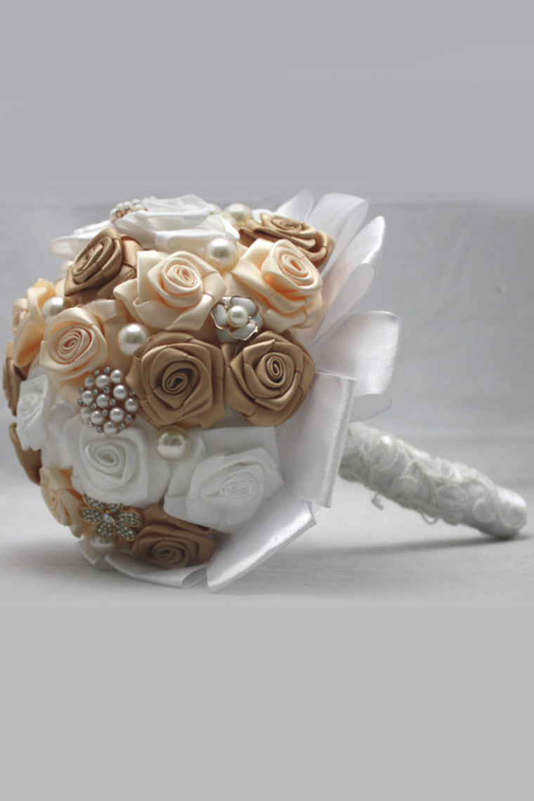 Satin Pearl Crystal Round Roses Wedding Bouquets (26*20cm)