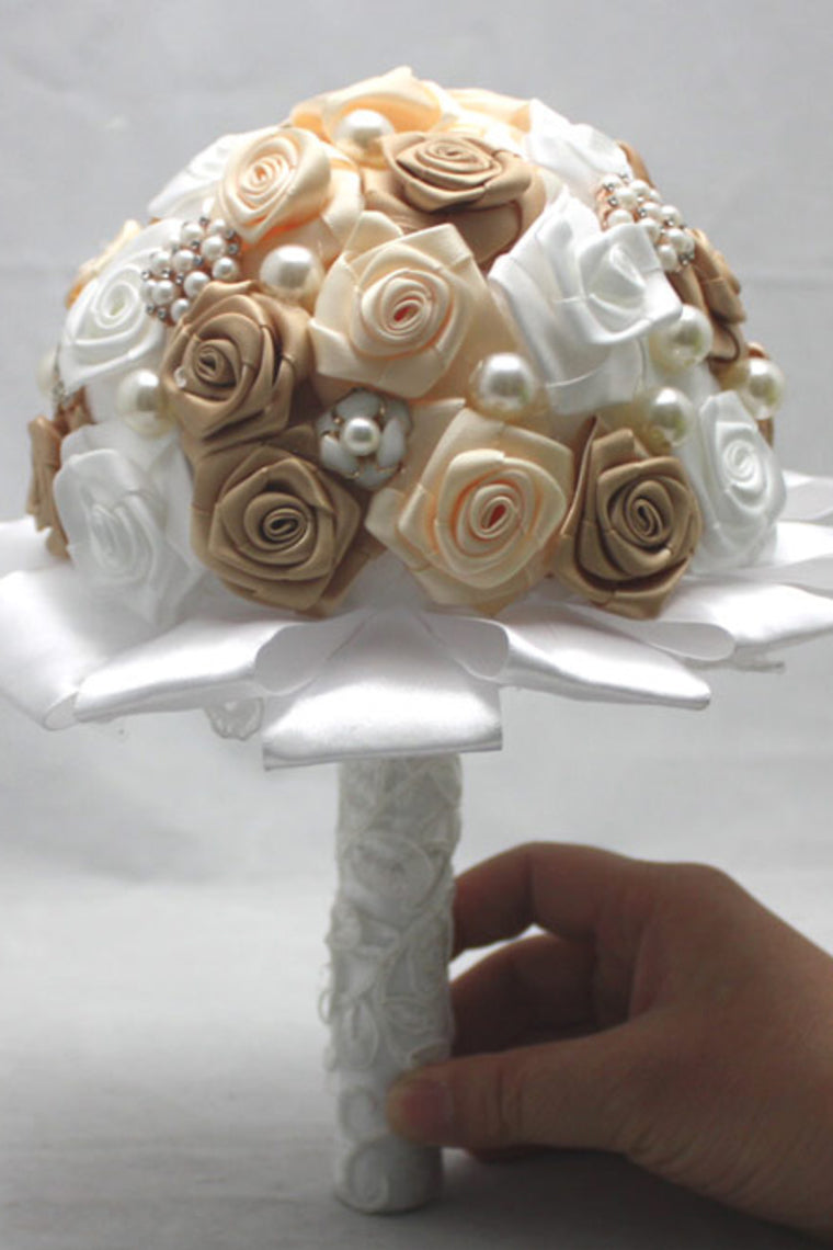 Satin Pearl Crystal Round Roses Wedding Bouquets (26*20cm)