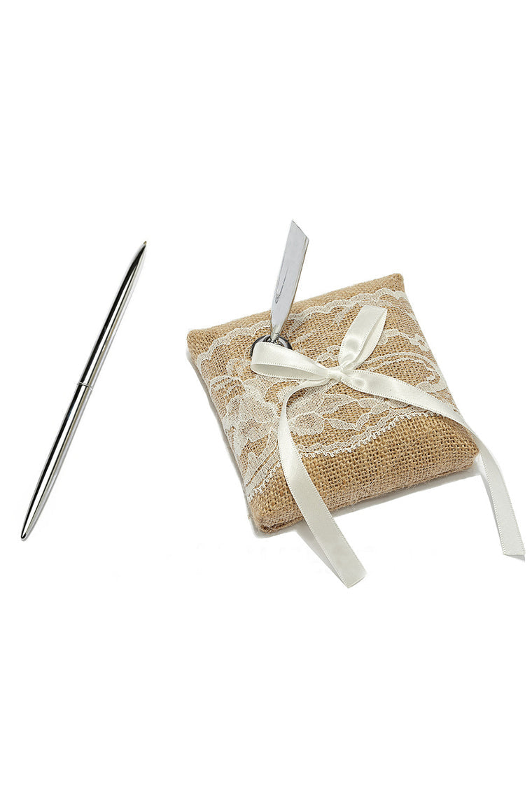 Splendor Ribbons/Bow/Lace Guestbook & Pen Set