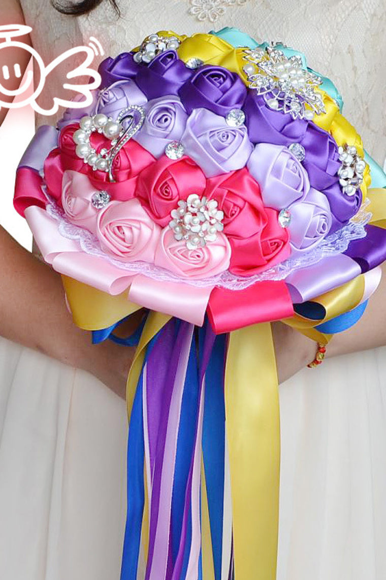 Colorful Round Satin Bridal Bouquets