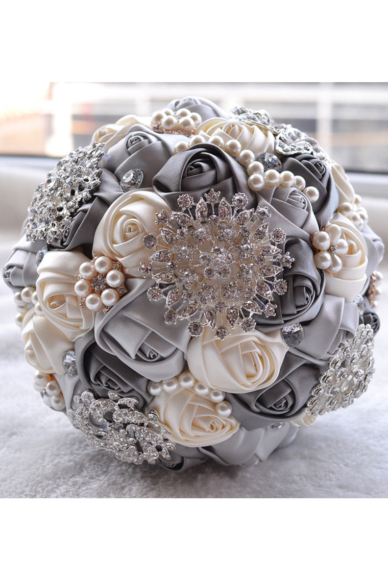 Pretty Round Satin Bridal Bouquets With Rhinestones