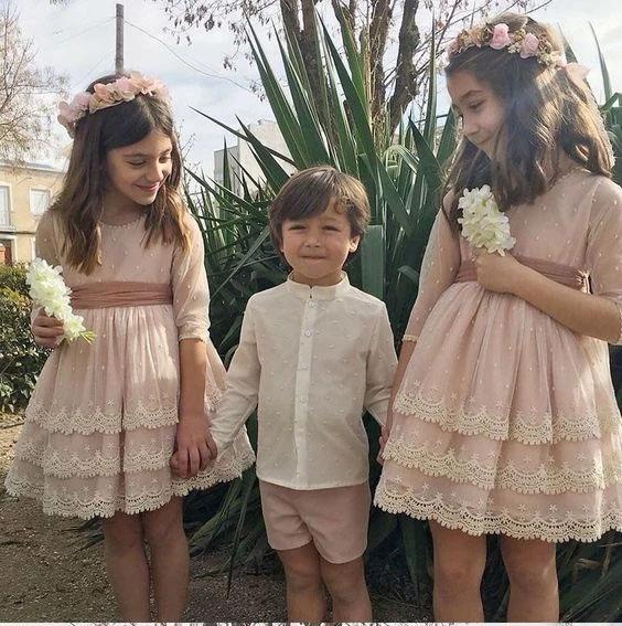 A Line Half Sleeves Pink Round Neck Flower Girl Dresses with Appliques, Baby Dresses STG15546