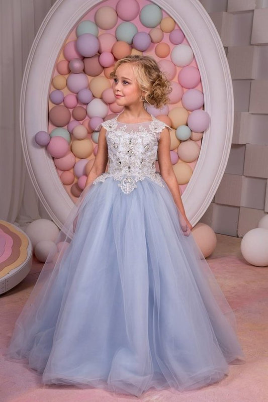 2024 A Line Scoop Flower Girl Dresses Tulle With Applique PFLFBFKA