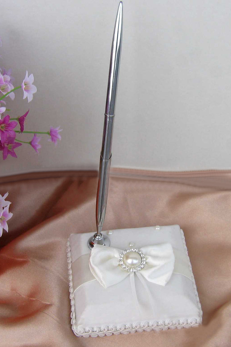 Classic Faux Pearl/Bow Guestbook & Pen Set