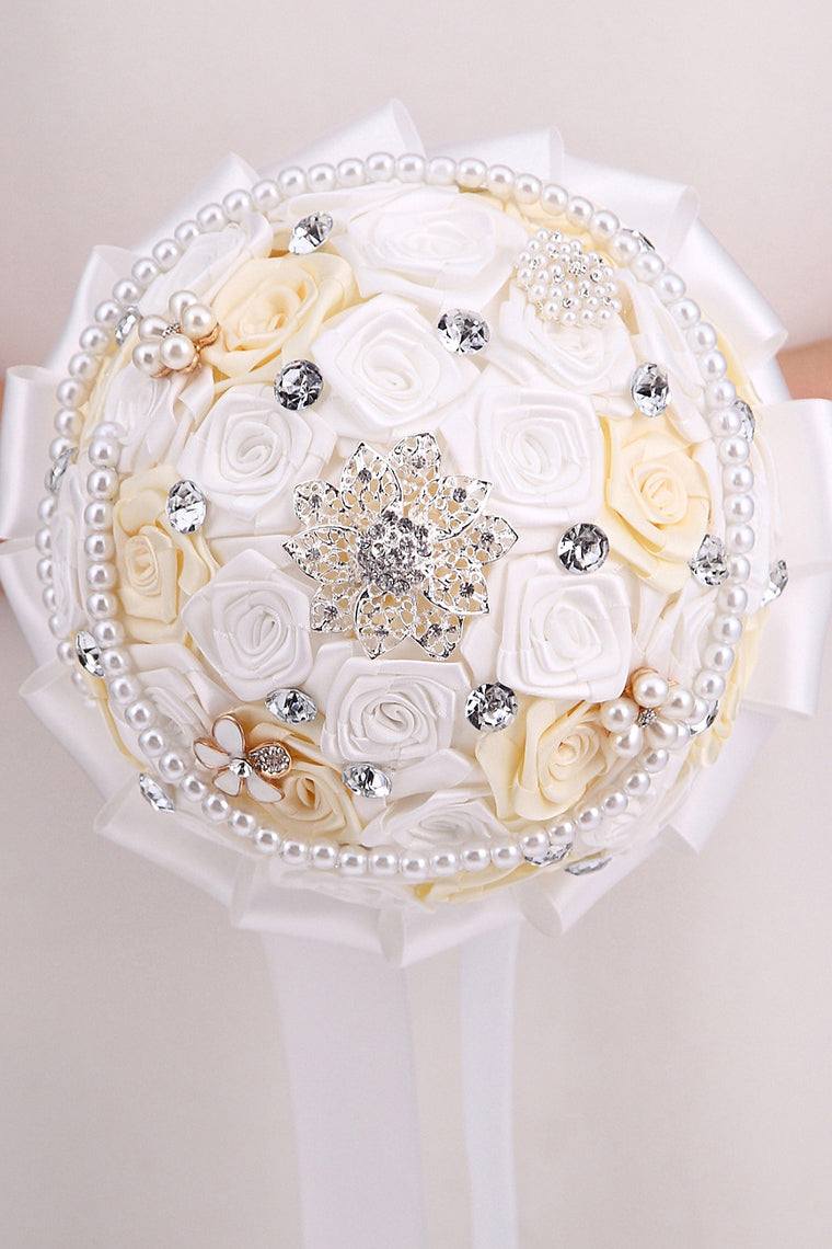 6 Colors Rhinestone/Pearl/Brooch Round Roses Bouquets Wedding Flowers (27*20cm)