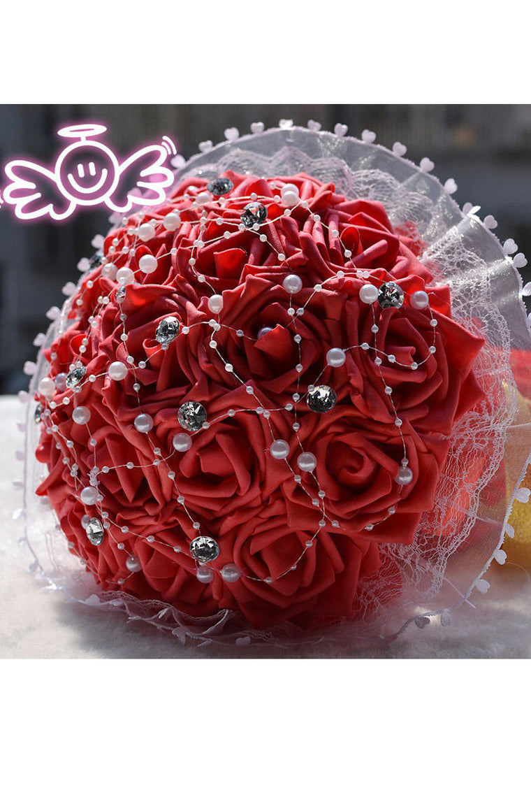 Elegant Round Foam Bridal Bouquets With Rhinestones