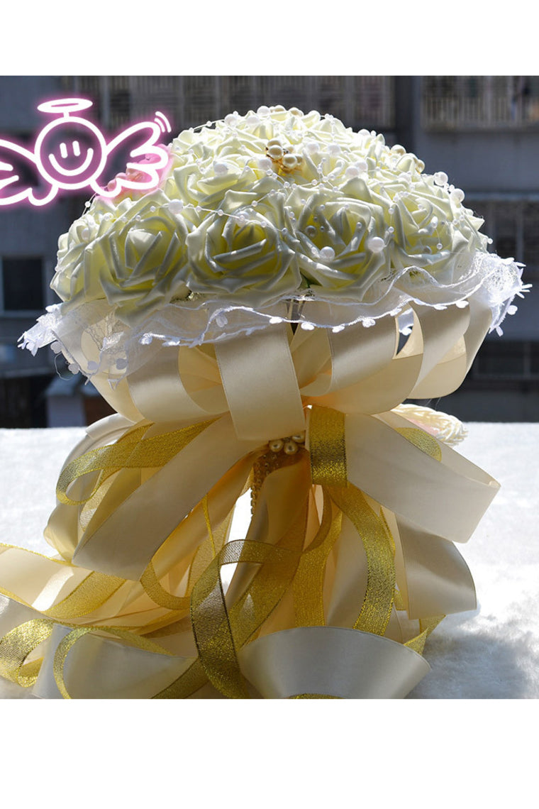 Graceful Round Foam Bridal Bouquets With Pearls