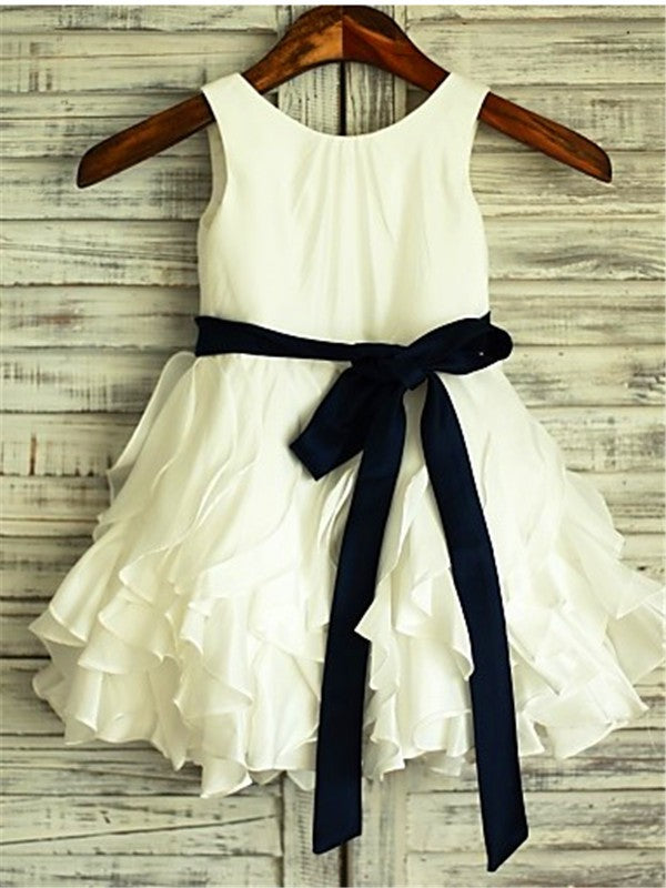 A-line/Princess Scoop Sleeveless Bowknot Tea-Length Taffeta Flower Girl Dresses TPP0007774