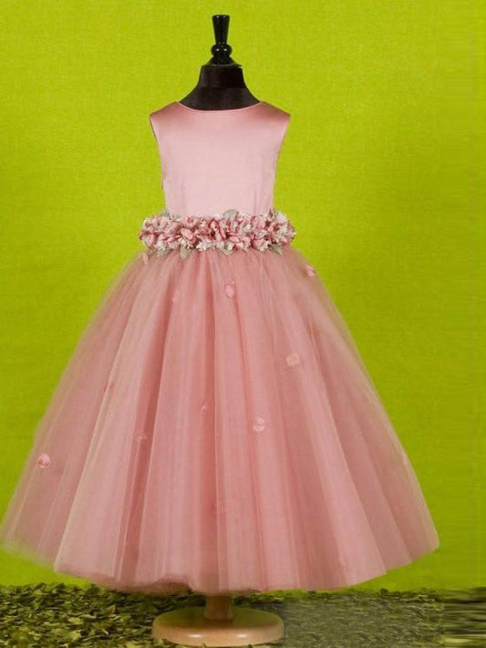 A-line/Princess Scoop Sleeveless Bowknot Long Tulle Flower Girl Dresses TPP0007574