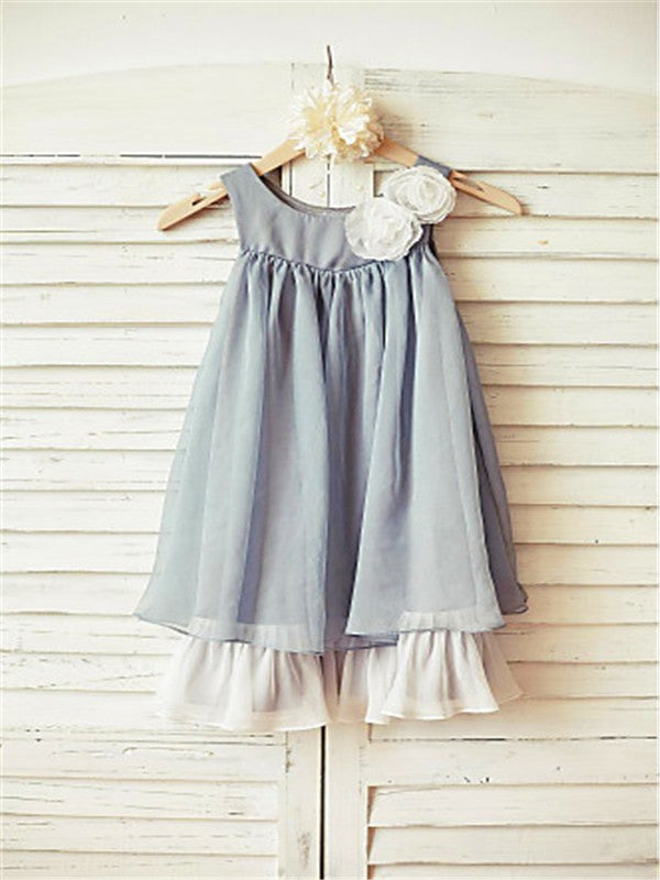 A-line/Princess Scoop Sleeveless Ruffles Tea-Length Chiffon Flower Girl Dresses TPP0007771