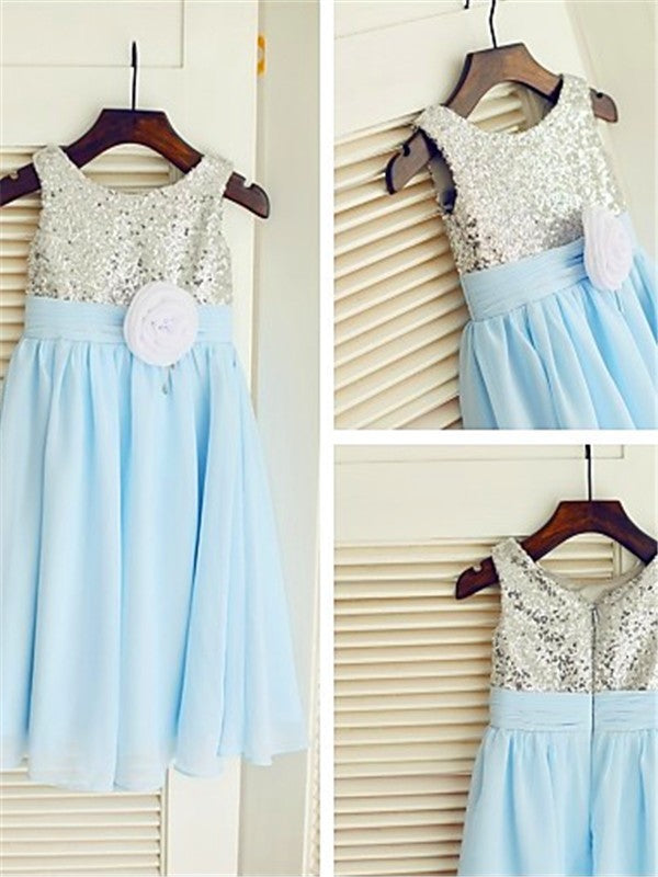 A-line/Princess Scoop Sleeveless Sequin Tea-Length Chiffon Flower Girl Dresses TPP0007813