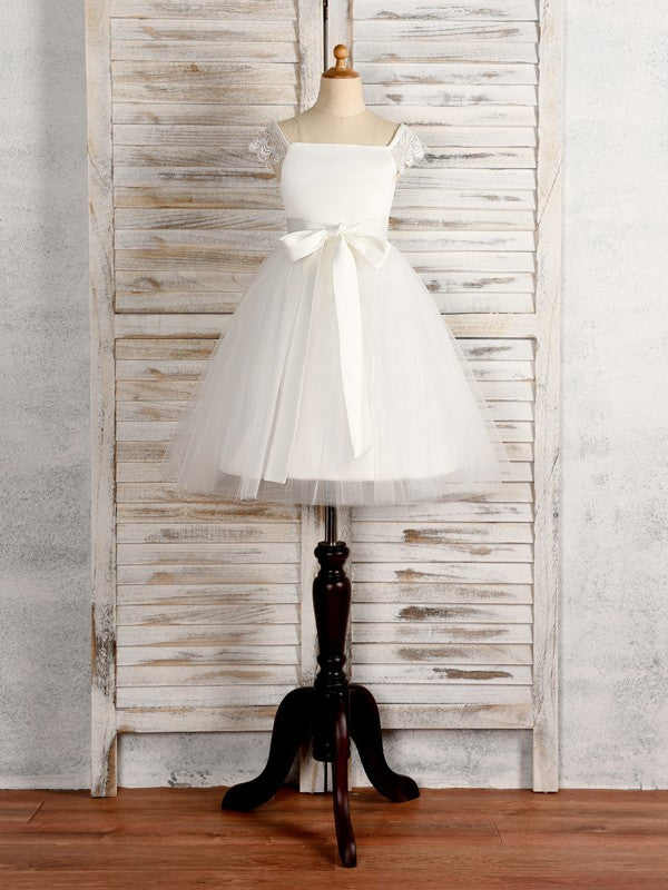 A-Line/Princess Tulle Sash/Ribbon/Belt Scoop Sleeveless Tea-Length Flower Girl Dresses TPP0007531