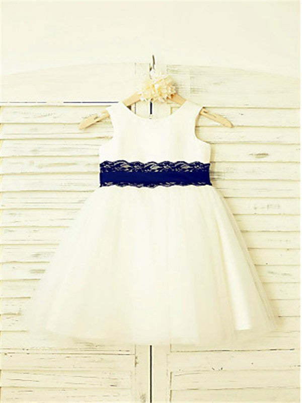 A-line/Princess Scoop Sleeveless Lace Tea-Length Tulle Flower Girl Dresses TPP0007827