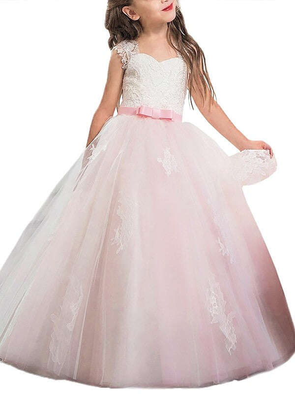 Ball Gown Sweetheart Sleeveless Bowknot Floor-Length Tulle Flower Girl Dresses TPP0007650