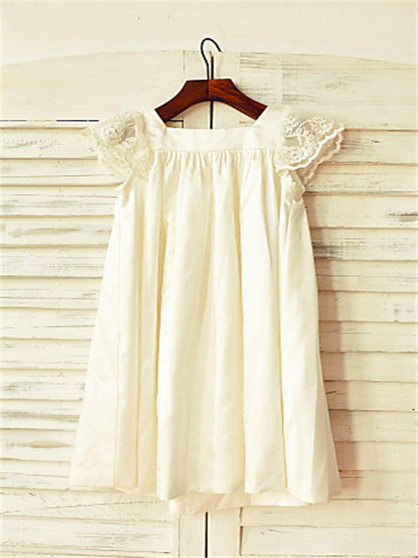 A-line/Princess Scoop Short Sleeves Lace Tea-Length Chiffon Flower Girl Dresses TPP0007794