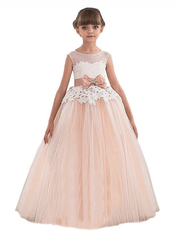 Ball Gown Scoop Sleeveless Sash/Ribbon/Belt Tulle Floor-Length Flower Girl Dresses TPP0007744