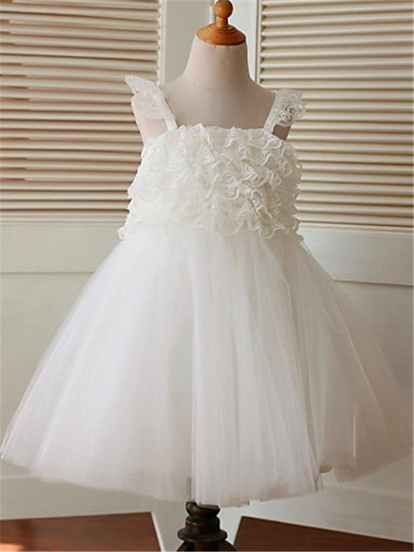 A-line/Princess Sleeveless Straps Ruffles Tea-Length Organza Flower Girl Dresses TPP0007782