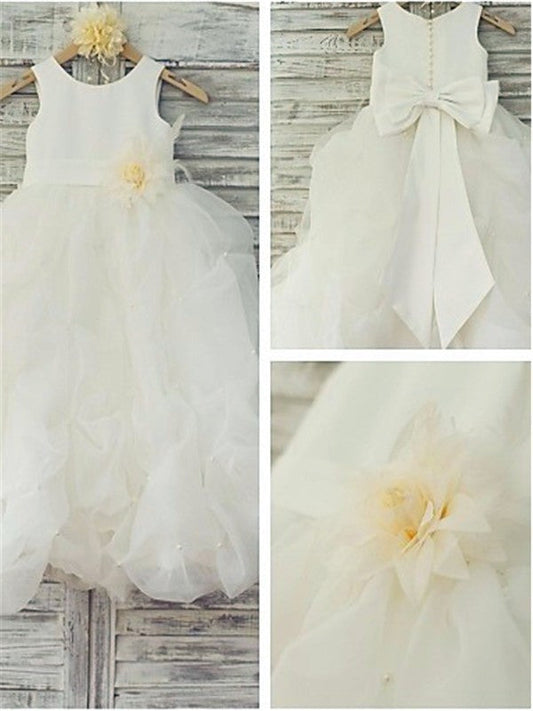 Ball Gown Sleeveless Scoop Hand-made Flower Floor-Length Organza Flower Girl Dresses TPP0007636