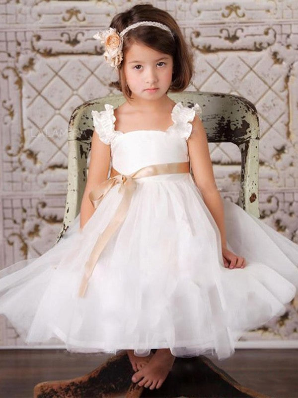 A-Line/Princess Sash/Ribbon/Belt Straps Sleeveless Tulle Ankle-Length Flower Girl Dresses TPP0007818