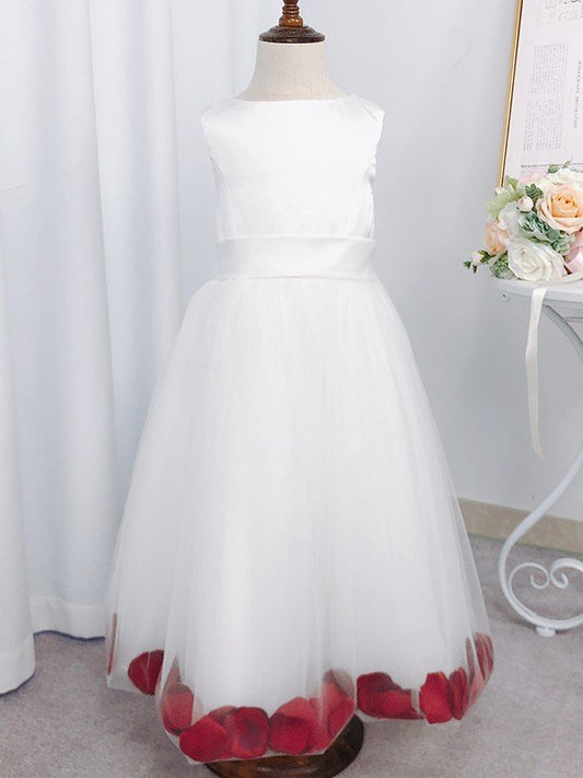 A-Line/Princess Tulle Ruffles Scoop Sleeveless Tea-Length Flower Girl Dresses TPP0007502