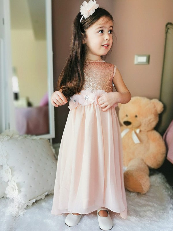 A-Line/Princess Chiffon Sequin Scoop Sleeveless Floor-Length Flower Girl Dresses TPP0007549