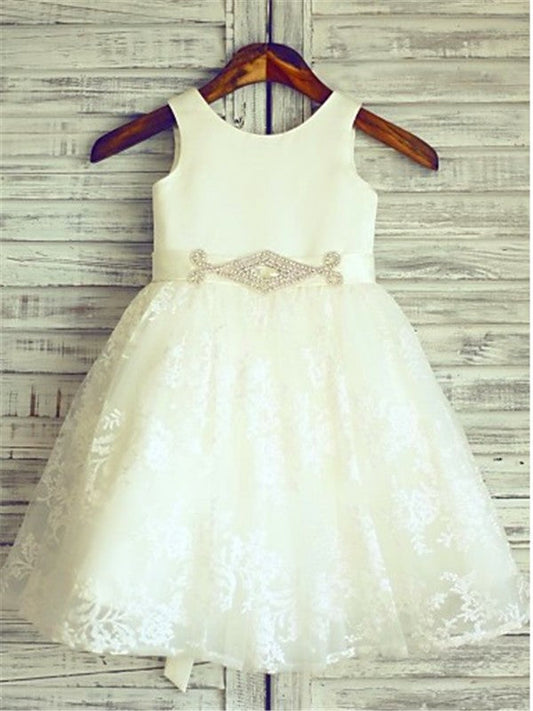 A-line/Princess Scoop Sash/Ribbon/Belt Sleeveless Knee-Length Lace Flower Girl Dresses TPP0007628