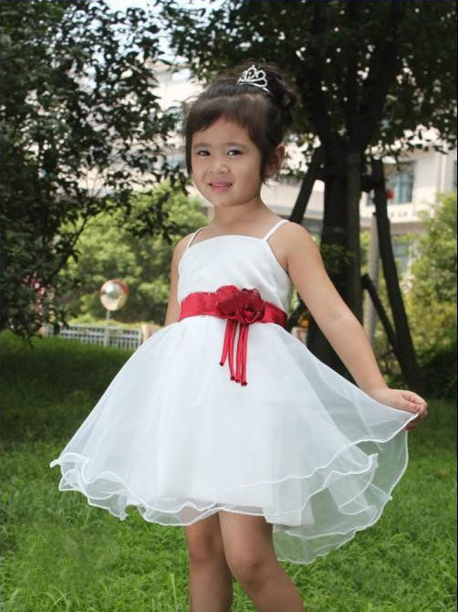 A-line/Princess Spaghetti Straps Hand-made Flower Short Organza Flower Girl Dresses TPP0007747