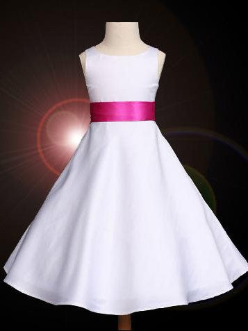 A-line/Princess Scoop Bowknot Sleeveless Long Satin Flower Girl Dresses TPP0007687