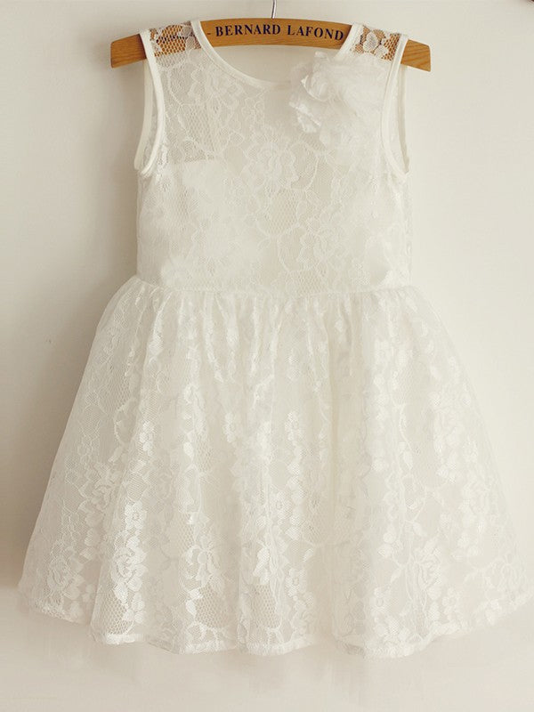 A-Line/Princess Sleeveless Straps Tulle Lace Knee-Length Flower Girl Dresses TPP0007906