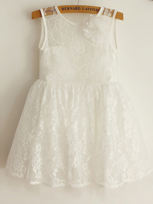 A-Line/Princess Sleeveless Straps Tulle Lace Knee-Length Flower Girl Dresses TPP0007906