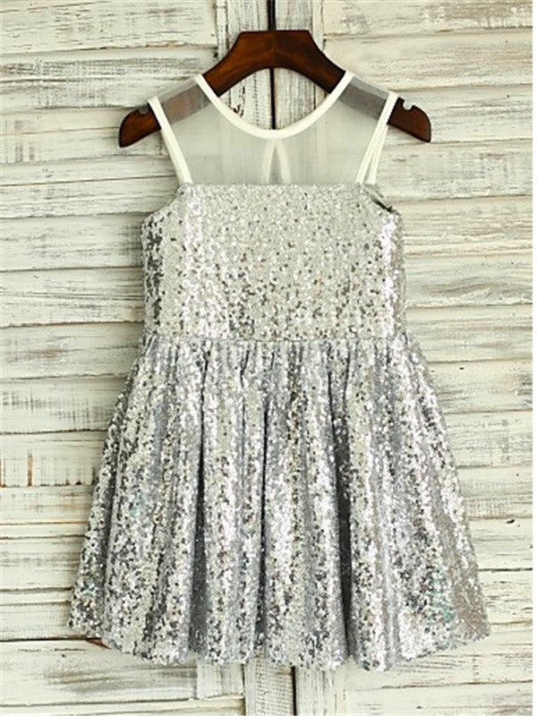 A-line/Princess Scoop Sleeveless Tea-Length Sequins Flower Girl Dresses TPP0007801