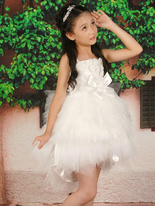 A-line/Princess Straps Sleeveless Hand-made Flower Short Tulle Flower Girl Dresses TPP0007737