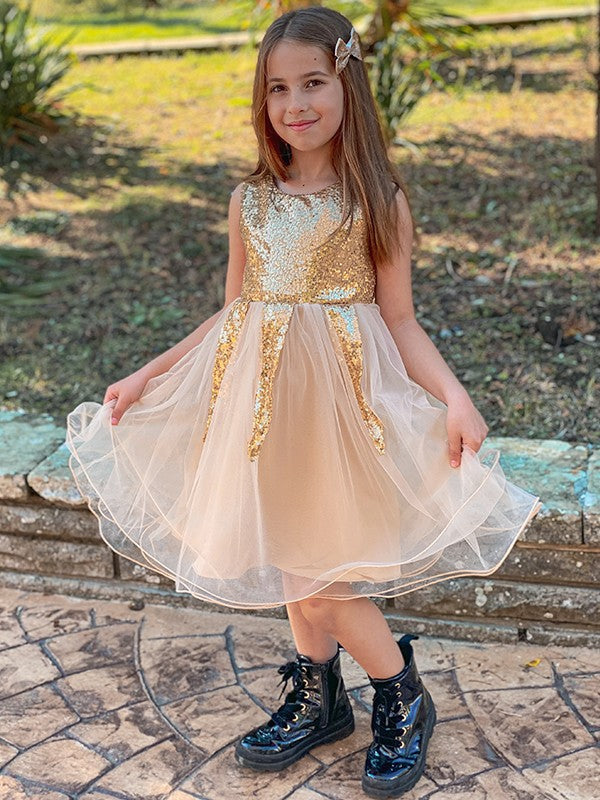 A-Line/Princess Tulle Sequin Scoop Sleeveless Short/Mini Flower Girl Dresses TPP0007545