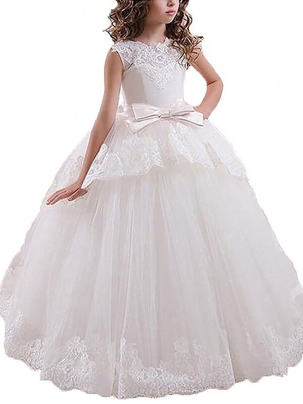 Ball Gown Sleeveless Scoop Sash/Ribbon/Belt Floor-Length Tulle Flower Girl Dresses TPP0007600