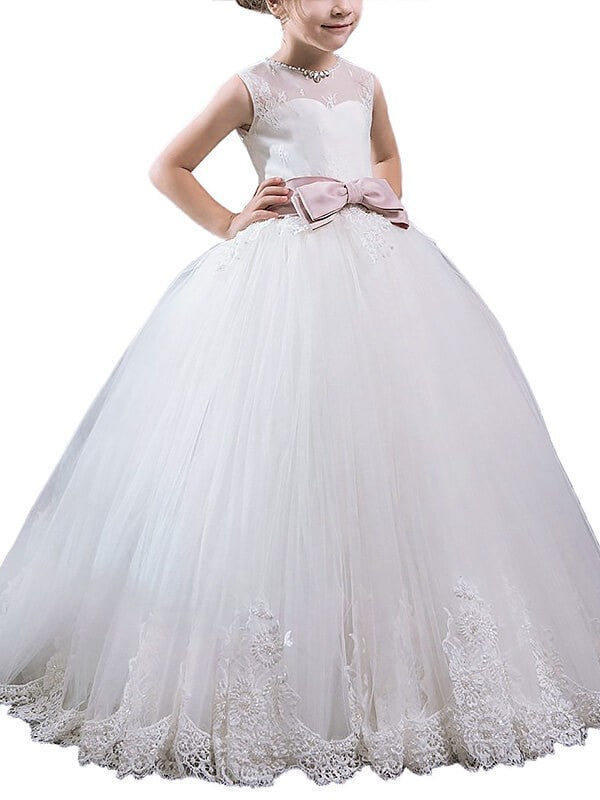 Ball Gown Scoop Sash/Ribbon/Belt Sleeveless Floor-Length Tulle Flower Girl Dresses TPP0007757